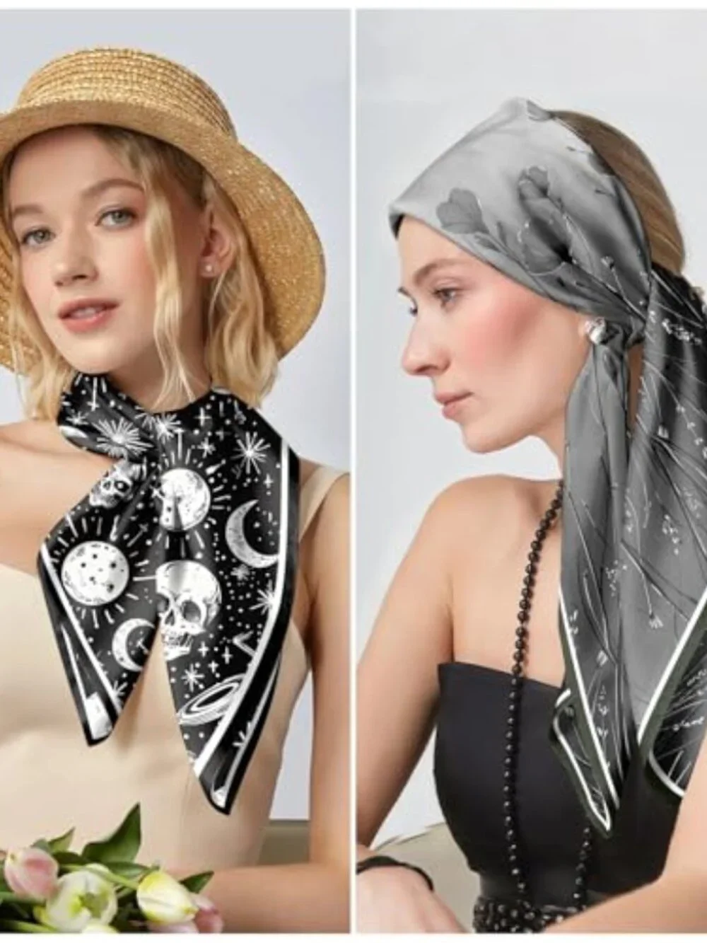 2PCS Silk Feeling Satin Large Square Head Scarf Hair Wrap Bandana Cute